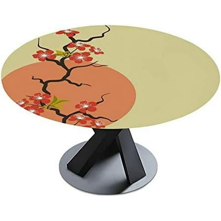 

Cherry Blossom Flowers Round Tablecloth Fitted Table Cover with Elastic Edge for Kitchen Dinning Tabletop Decor Fits Tables up to 40 - 48 Diameter