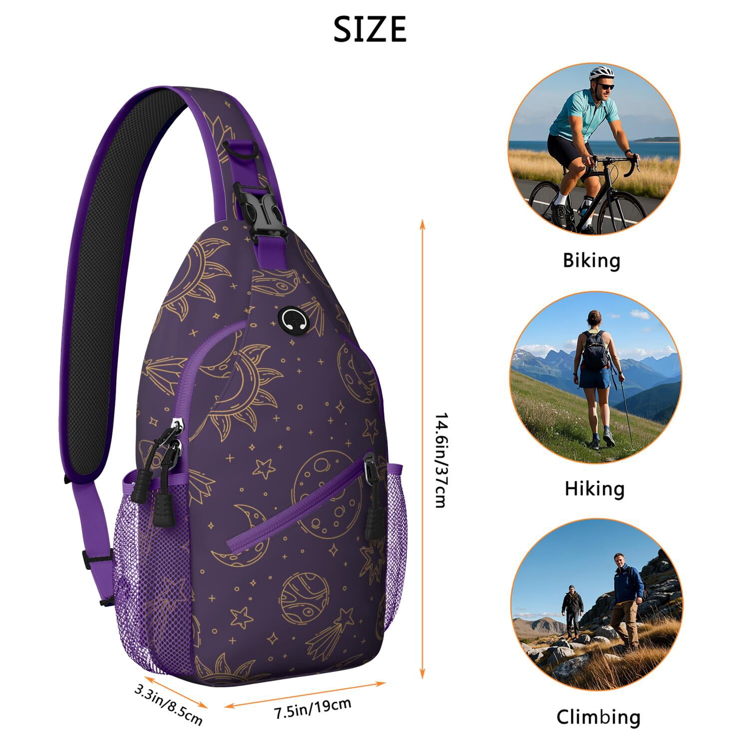 Mystical Moon and Sun Travel Daypack Boho Chic Sunburst and Cosmic Art Shoulder Backpack Lightweight & Travel-Ready for Commuters, Minimalists