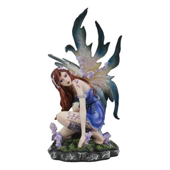 Ebros Kneeling Red Haired Purple Lavender Tribal Fairy Garden Statue 7.25"Tall Twilight Fae Pixie Fantasy Collectible Figurine