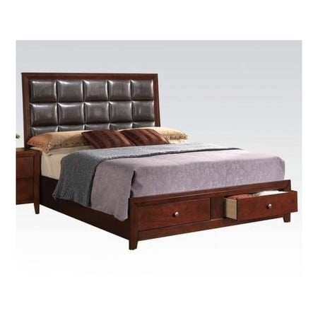 ACME Ilana Queen Bed with Storage in Brown PU & Brown Cherry