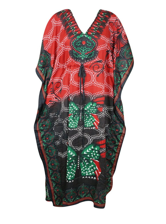 Womens Kaftan Maxi Dress, Red Butterfly Kimono Caftan, Beach Caftan Dress L-2XL