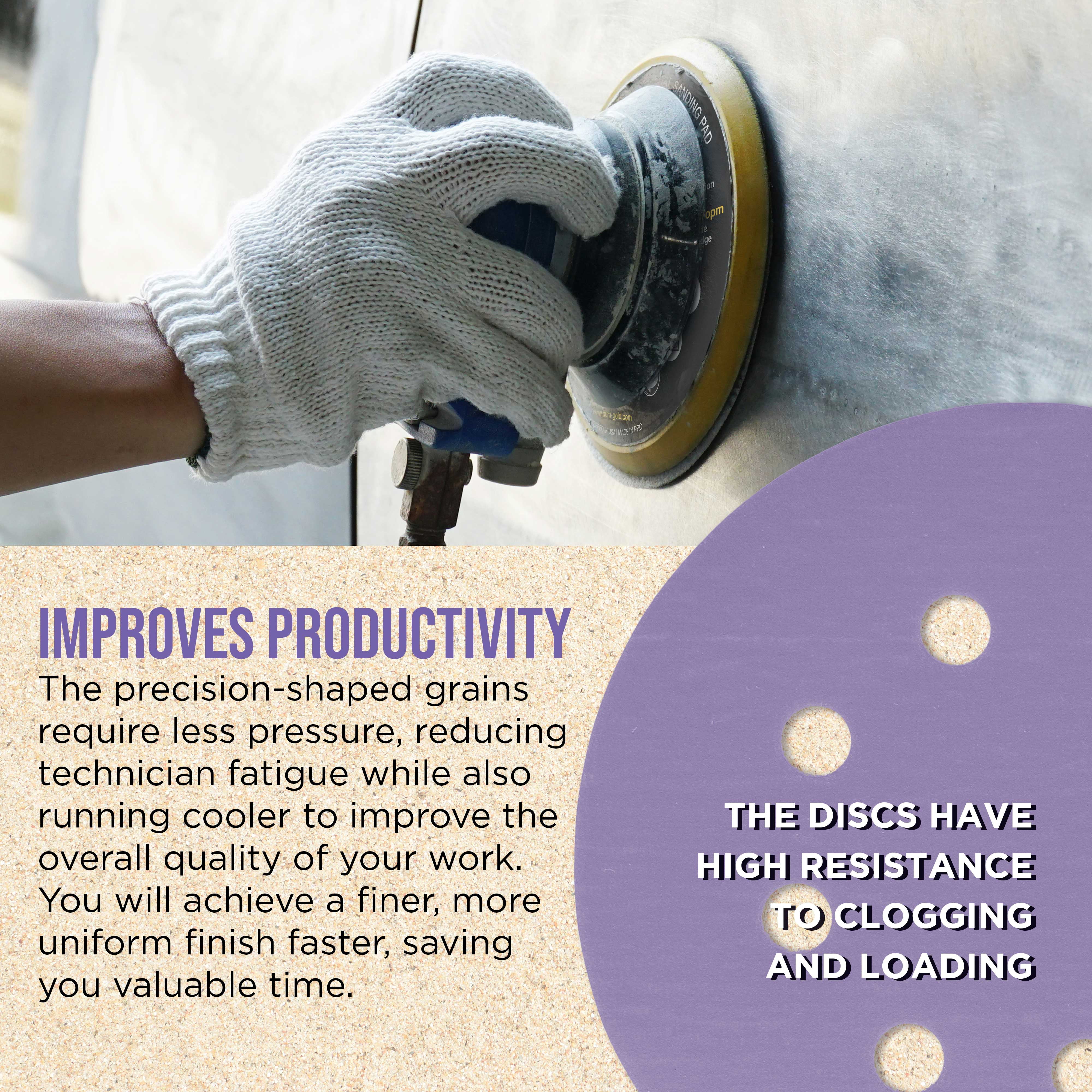 Dura-Gold 2000 Grit 5" Purple Film Ceramic Sanding Discs, 8-Hole Pattern, Box of 50 - Dustless Hook & Loop Backing Sandpaper for DA & Random Orbital Sanders - Detail Color Sand Auto Paint Wood
