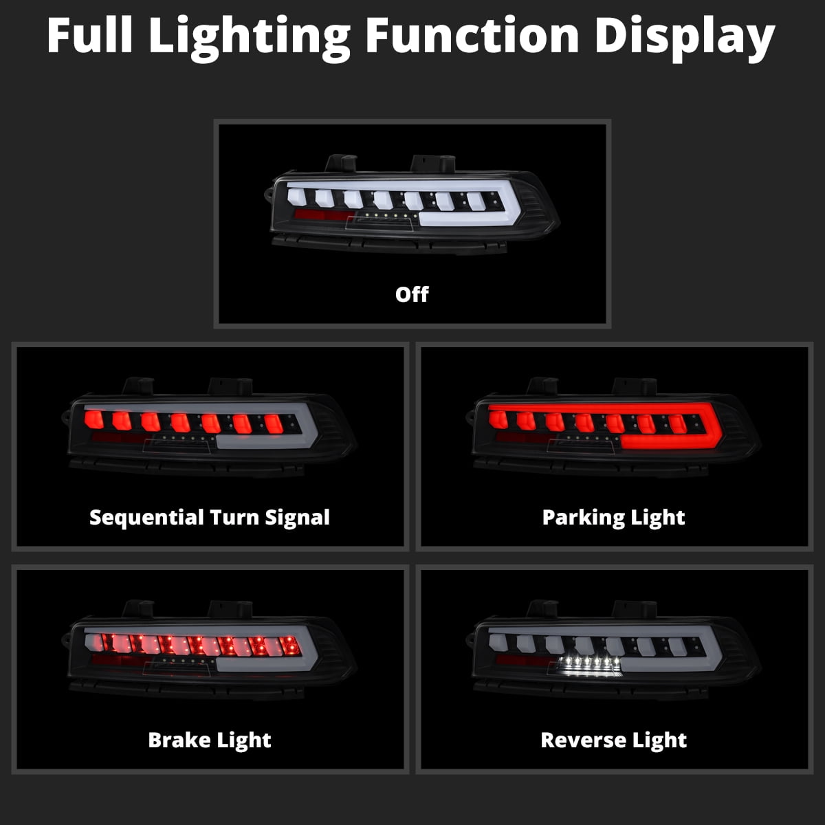 Spec-D Tuning Black Full LED Tail Lights w/ Sequential Turn Signals Compatible with 2014-2015 Chevy Camaro, Left + Right Pair Assembly