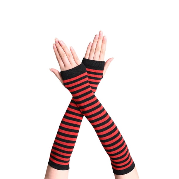 Bewildely 1 par de guantes sin dedos para niña, guantes de punto cómodos de estilo Simple, cubiertas de brazo para niñas, cubierta de mano para al Suministros térmicos Negro, Vino Tinto Bewildely HA059148-11