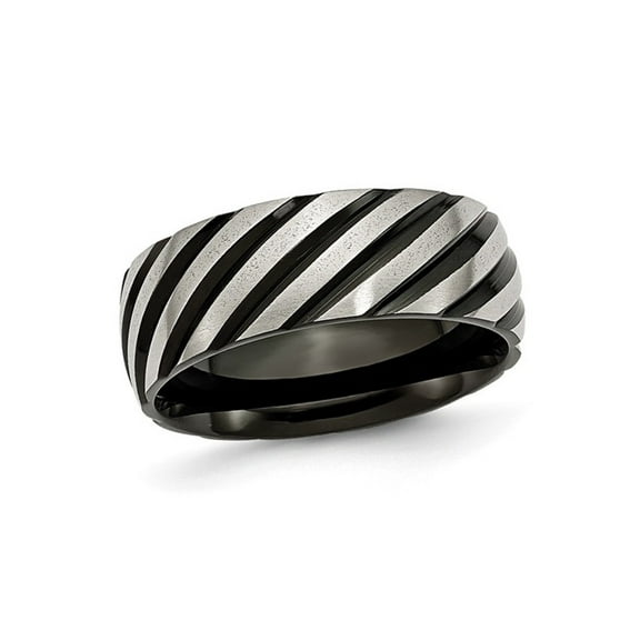 Gem & Harmony Mens Black Titanium Brushed Grooved Band Ring (8.00mm) for Men