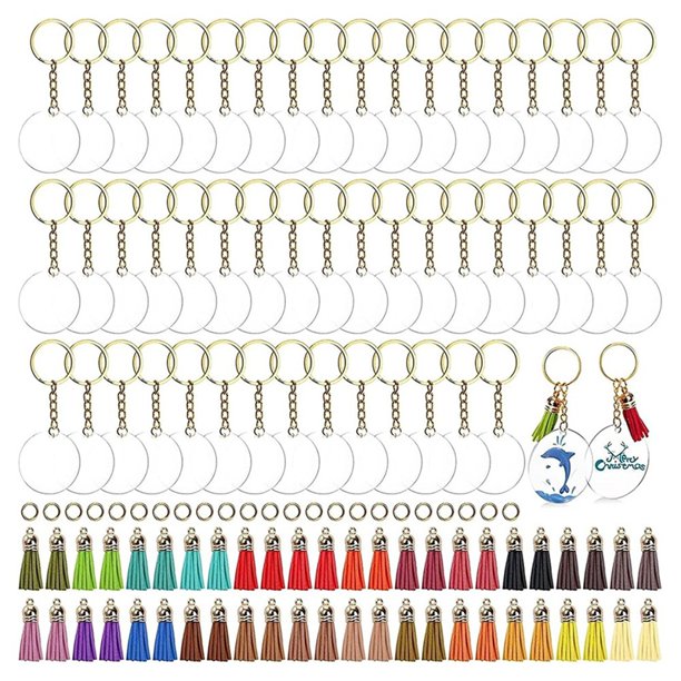 200 llaveros de acrílico transparente con anillas (200 unidades color dorado)