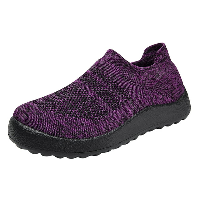 Kcodviy Printemps et Été Femmes Espadrilles à Semelle Compensée Chaussures de Sport Semelle Plate Espadrilles Compensées Chaussures pour Femmes Mariage Légères à Enfiler Maille Tissée Fly Respirantes Confortables Couleur Unie Style Décontracté
