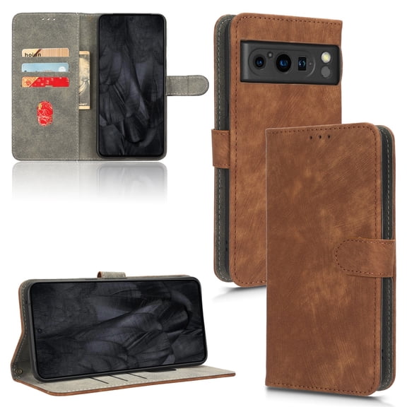 TECH CIRCLE for Google Pixel 9 Pro/Pixel 9 Case with Card Slots Holder,Retro Style PU Leather Wallet Shockproof Anti-Scratch Cover w/ Wristband for Google Pixel 9 Pro/Pixel 9 6.3" 2024,Brown