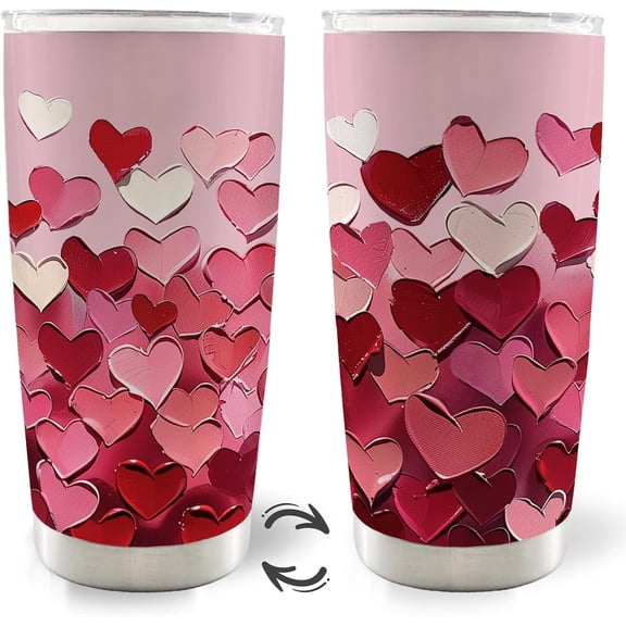 Girly Heart Valentines Day 20oz Travel Coffee Mug Tumbler, Valentines Gifts for Kids Her Women, Valentine Gifts, Pink Heart Valentine Water Stainless Steel Tumbler with Lid and Straw