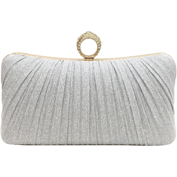 Bolso de mano con volantes brillantes y rhinestones para mujer con cadena desmontable, accesorio elegante para fiestas nocturnas y bodas