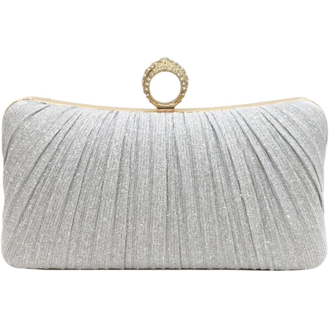 Bolso de mano con volantes brillantes y rhinestones para mujer con cadena desmontable, accesorio elegante para fiestas nocturnas y bodas
