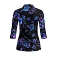thumbnail image 3 of Uorisanigo Hummingbird Flower Womens 3/4 Sleeve Golf Shirts Fashion Relaxed Quick Dry Athletic Polo Shirts Soft Comfortable Polyester Spandex Fabric Tennis Tops with Zipper Size 2XL, 3 of 7