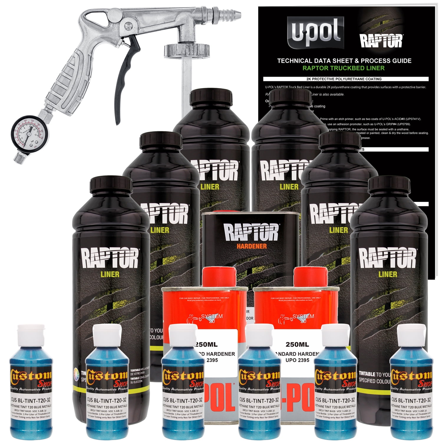 Raptor Blue Metallic Urethane SprayOn Truck Bed Liner Spray Gun, 6 Liters