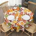 thumbnail image 3 of Fall Pumpkins Leaves Pattern Round Tablecloth 60" X 60",Wrinkle Wipeable Table Cloth for Kitchen Dining Room Picnic Patio Party, 3 of 6