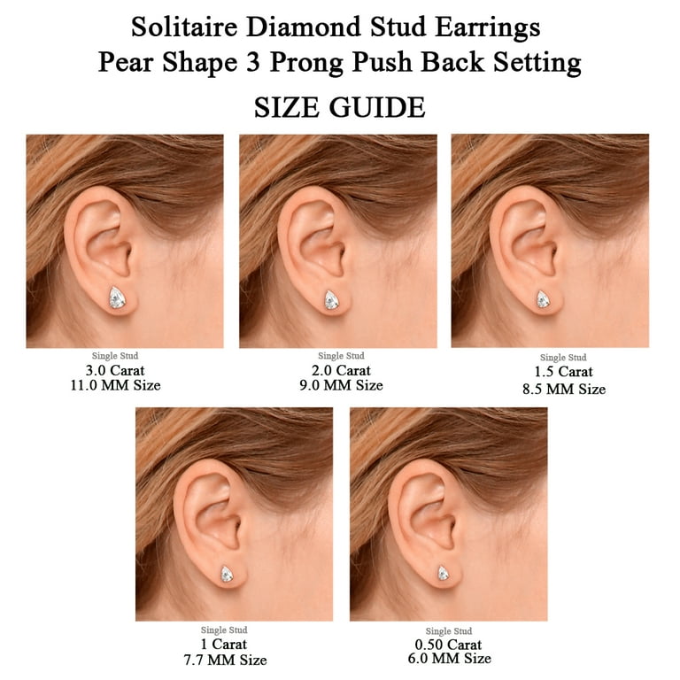 6 Ct Lab Grown Diamond Earrings, IGI Certified Pear Shape Solitaire Lab Diamond  Stud Earrings 3 Prong, F-G Color, VS1-VS2 Clarity, 14K White Gold