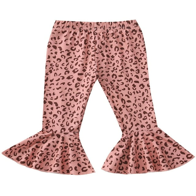 Kids Girl Pants Wide-Leg Trousers Leopard Ruffle Bell Bottoms