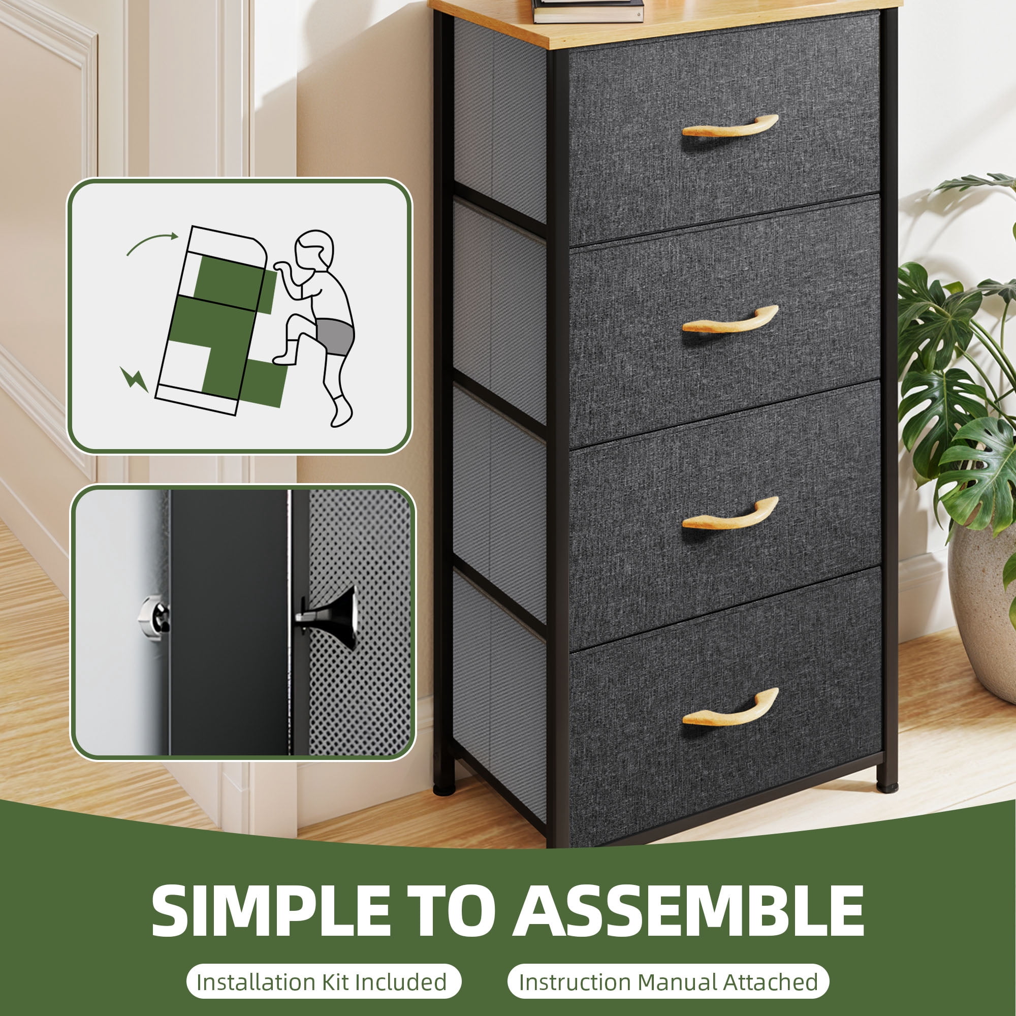 Uforic 4 Drawer Fabric Storage Dresser for Living Room, , Hallway for Adult, Dark Grey