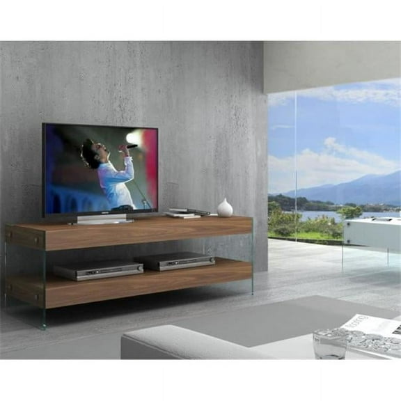 J & M Furniture 178543-MTV Elm Mini TV Base - White High Gloss & Walnut Vaneer