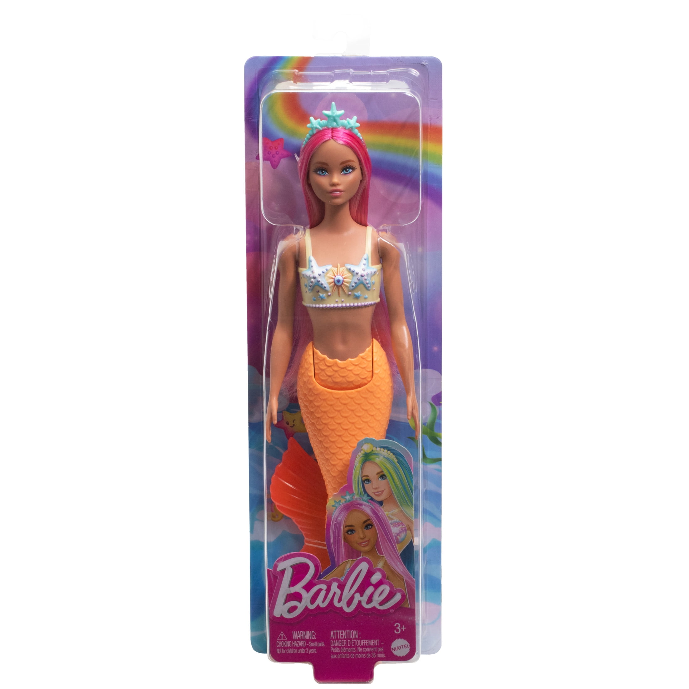 Barbie Mermaid Doll with Pink Fantasy Hair, Soft Orange Tail and Headband Accessory