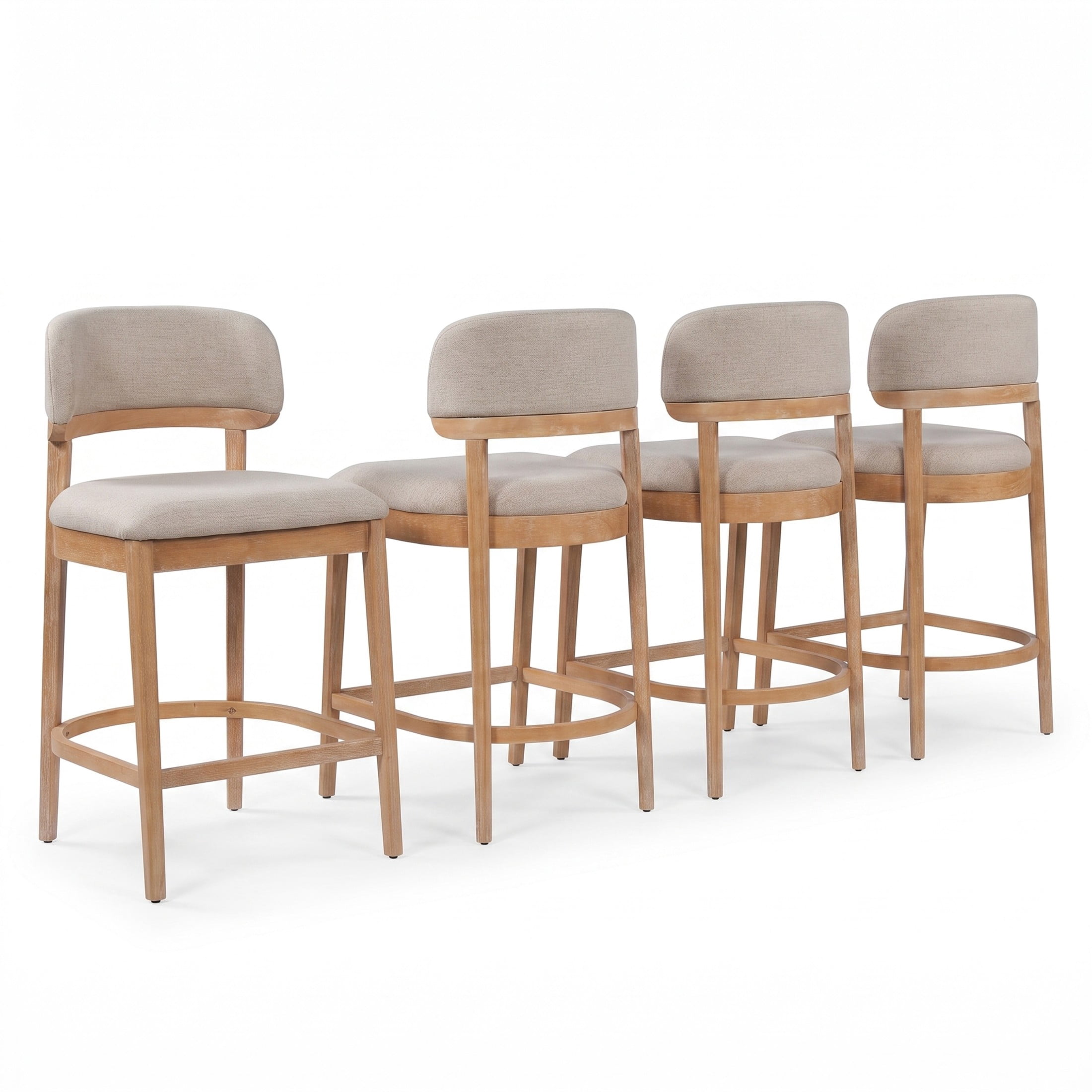 Christopher Knight Home Mid-Century Curved Back Counter Stools with Beige Upholstery, Natural, Set of 4