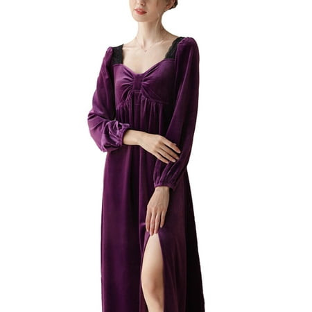 

Womens gold velvet long sleeved French long nightdress
