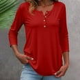 thumbnail image 2 of Women's Basic Casual Button Down Short Sleeve Round Neck T-Shirt Comfortable Soft Breathable Everyday Top Solid Color Tee, 2 of 2