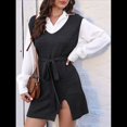 thumbnail image 4 of de Vestido Tipo Chaleco para Mujer, Suéter de Punto, Suéter con Cuello en V y Cintura Anudada Negro XL, 4 of 10