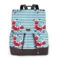 thumbnail image 1 of Balery Red Funny Crab on Blue Stripe Mochila de Cuero para Mujeres, Gran Capacidad, Bolsa de Viaje Multifuncional, Mochila de Cuero y Bolsa de Hombro para Mujeres, 1 of 4