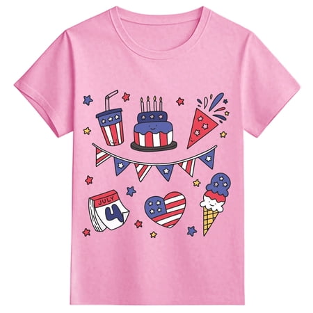 JCCXIN Toddler Baby Girls T-Shirts American Flag Color Printed Bow Casual Short Sleeve Independence Day Comfort Everyday Wear Crew Neck Adorable Party Tee Pink 2-3 Years