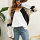 thumbnail image 4 of Suéter con cuello en V de manga larga a juego de colores de moda informal para mujer Pompotops  hdfakjf11525, 4 of 7