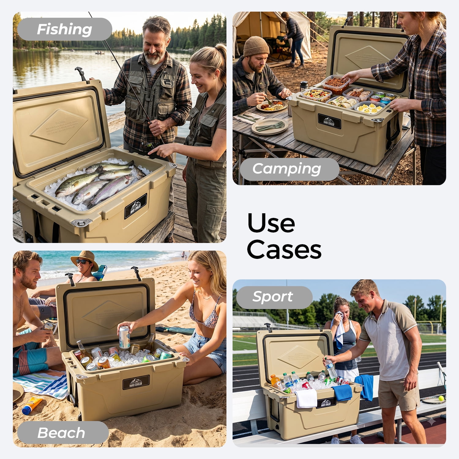 65QT Rotomolded Ice Cooler Box, 5 Days Ice Retention Outdoor Ice Chest with Wheels, Food Grade Portable Cooling Box for Camping Fishing Beach BBQ Holds 54 Cans
