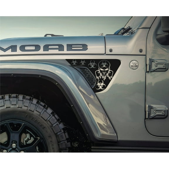 AnyStickerYouWant - Biohazard Skull 3 Fender Vent Vinyl Decal Sticker Fits & Compatible with Jeep Wrangler JL/Jeep Gladiator JT 2018  Rare Biohazard Skull 3 Print