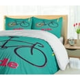 thumbnail image 5 of Ambesonne Vintage Duvet Cover Set, Retro Bicycle Design, 2-Calking, Teal Hot Pink Black, 5 of 7