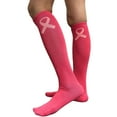 thumbnail image 2 of COUVER Bright Pink Ribbon Knee High Socks for Breast Cancer Awareness Knee Tube Socks Womens Athletic Socks Cotton Knee High Socks, 5-9.5, 1 Pair, 2 of 6