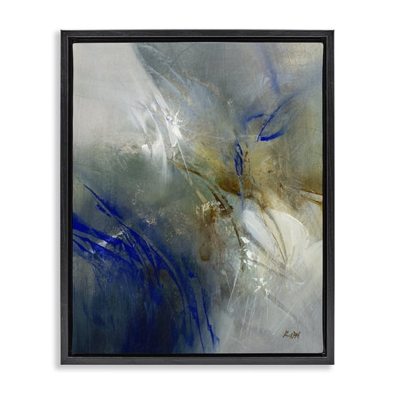 Stupell Industries Blue & Neutrals Distortion Abstract Painting Black Floater Framed Canvas Art Print Wall Art, 17 x 21