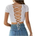 thumbnail image 4 of Njoeus Going Out Tops for Women Crochet Knit Crop Tops Summer Short Sleeve Sweater T-Shirt Trendy Clothes, 4 of 4