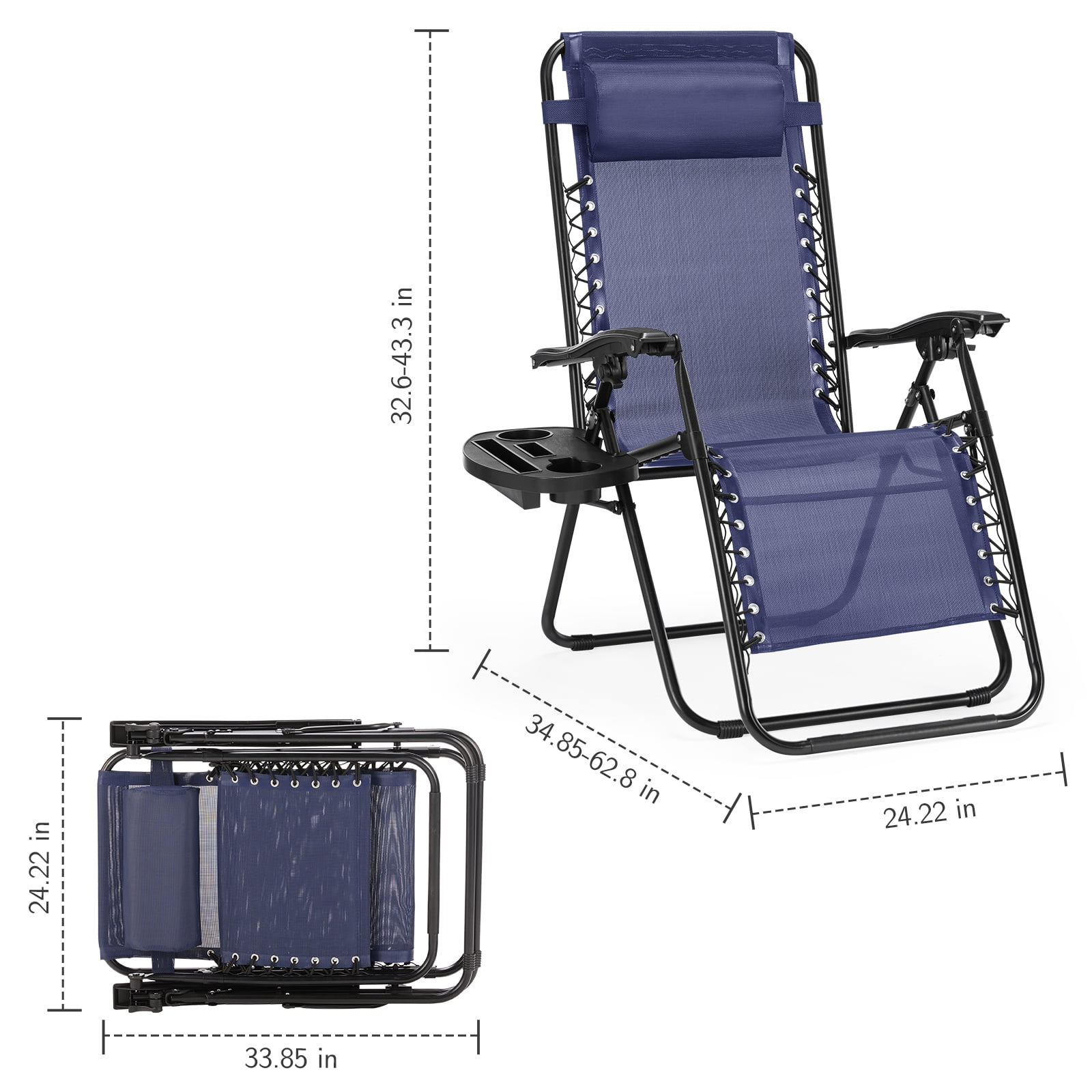 MAYEERTY Set of 2 Zero Gravity Chair Outdoor Lounge Chair，Suitable for Beach Terrace Pool Patio, Blue