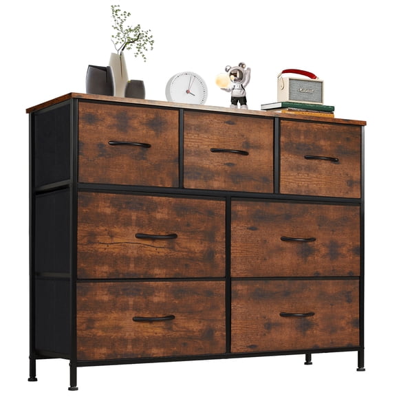 EDX Commode à 7 Tiroirs pour Chambre, Armoire Organisatrice de Rangement en Tissu, Brun Rustique