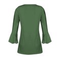 thumbnail image 4 of Scyoekwg 3/4 Sleeve Tunic Tops for Women Button Flared Sleeve Pleated Tunic Tshirt Lightweight Solid Color Graphic Tee Casual 3/4 Sleeve Blouses (Army Green,L), 4 of 5