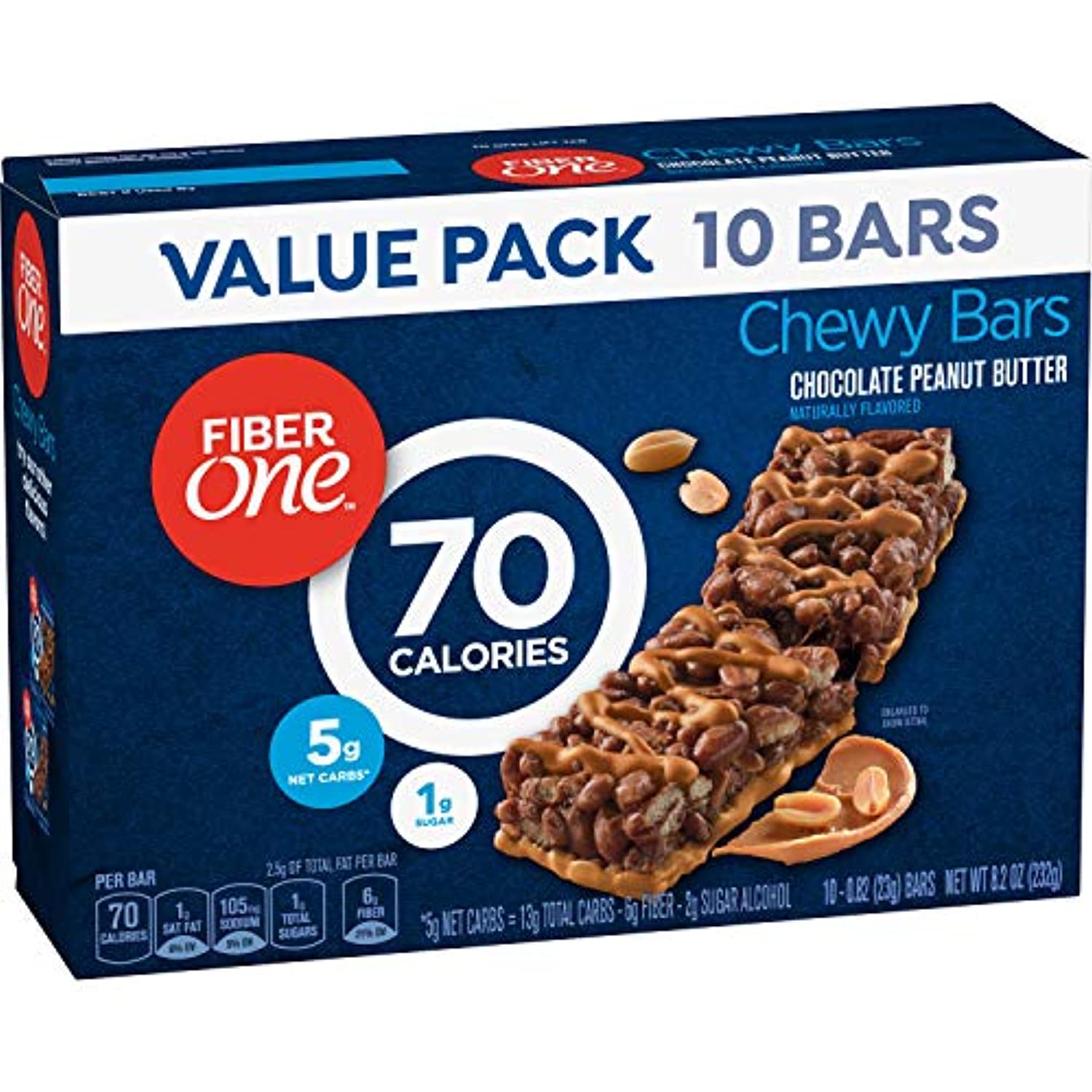 Fiber One 70 Calorie Chocolate Peanut Butter Bars Snack 10Ct 