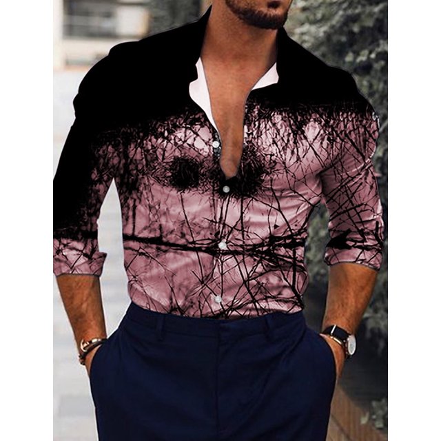 Camisa de hombre Camisa gráfica con degradado para exteriores, manga larga, estampado, abotonado, ropa de diseñador de moda, informal, cómoda