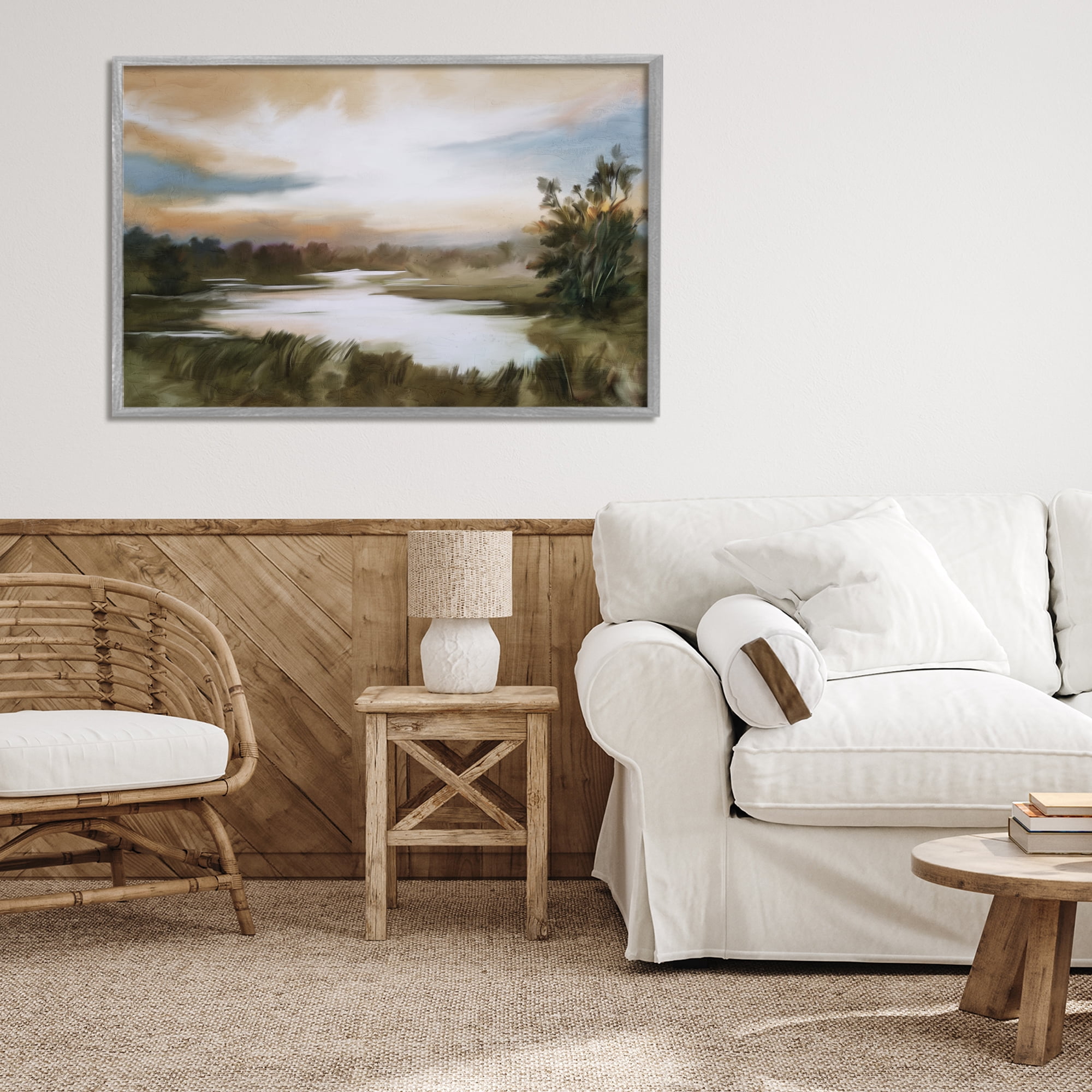 Stupell Industries Sunset Pond Countryside Gray Framed Giclee Art, design by Kim Allen
