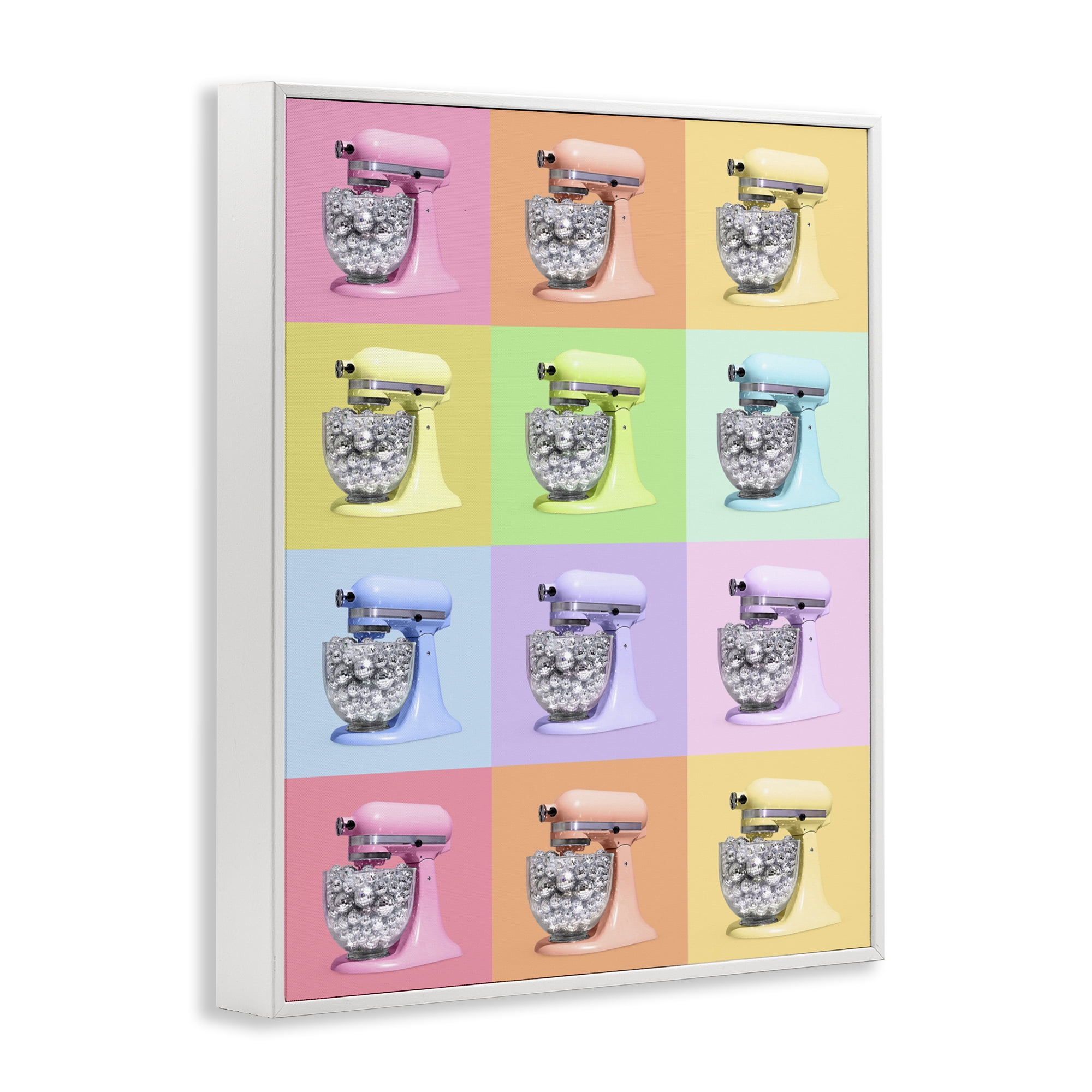 Stupell Industries Disco Ball Kitchen Mixer Collage White Framed Giclee Art, design by LISH Creative