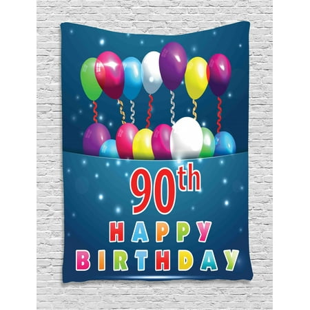90th Birthday Decorations Tapestry, Joyful Surprise Party Mood Best Wishes Balloons Swirls Age Ninety, Wall Hanging for Bedroom Living Room Dorm Decor, 60W X 80L Inches, Multicolor, by (The Best Birthday Surprise)
