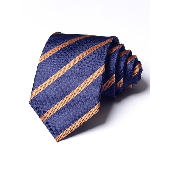 Yongchuantie Men's Fashionable Navy Blue Orange Stripe Pattern Tie Hand Knotted 8CM Wide Tie Gift box