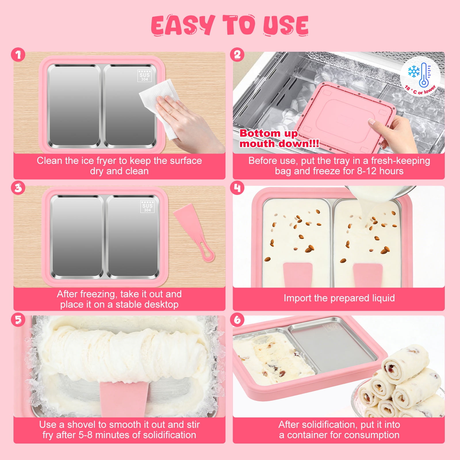Rolled Ice Cream Maker Instant Ice Cream Maker with 2 Scrapers Homemade DIY for Fun Parent-Child Activities Families