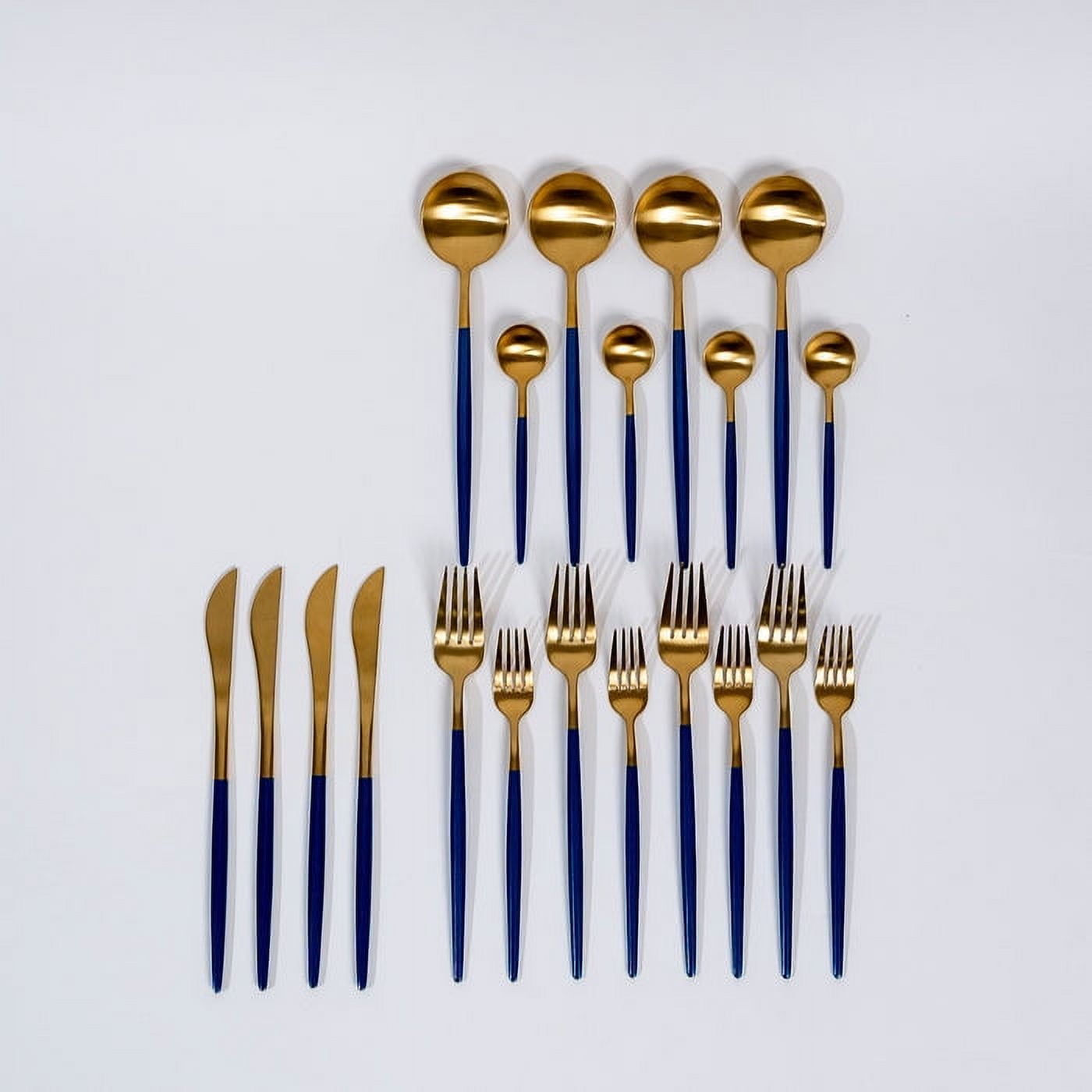 Ozarke Royal Cutlery Set, Stainless Steel Matte Gold and Blue (Set of 20)