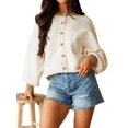 thumbnail image 3 of Women's Cropped Cardigan Sweaters Fall Long Sleeve Open Front Color Block Knit Outwear Coats Color L, 3 of 8