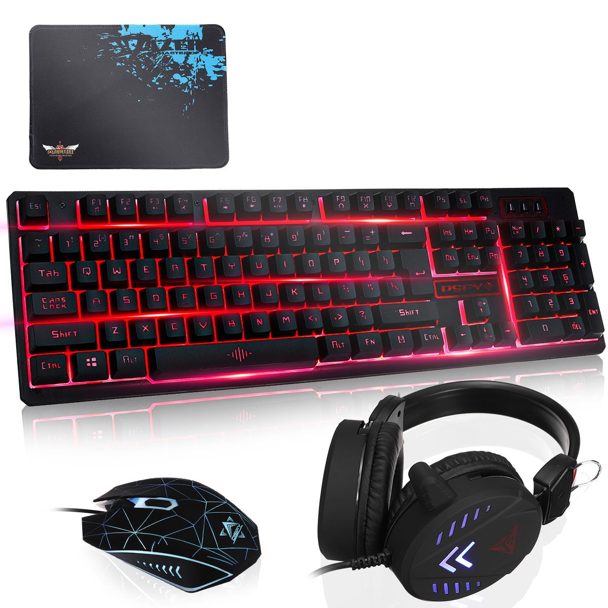 K59 Mechanical Keyboard and Mouse and Headset Combo,104 Key Wired LED