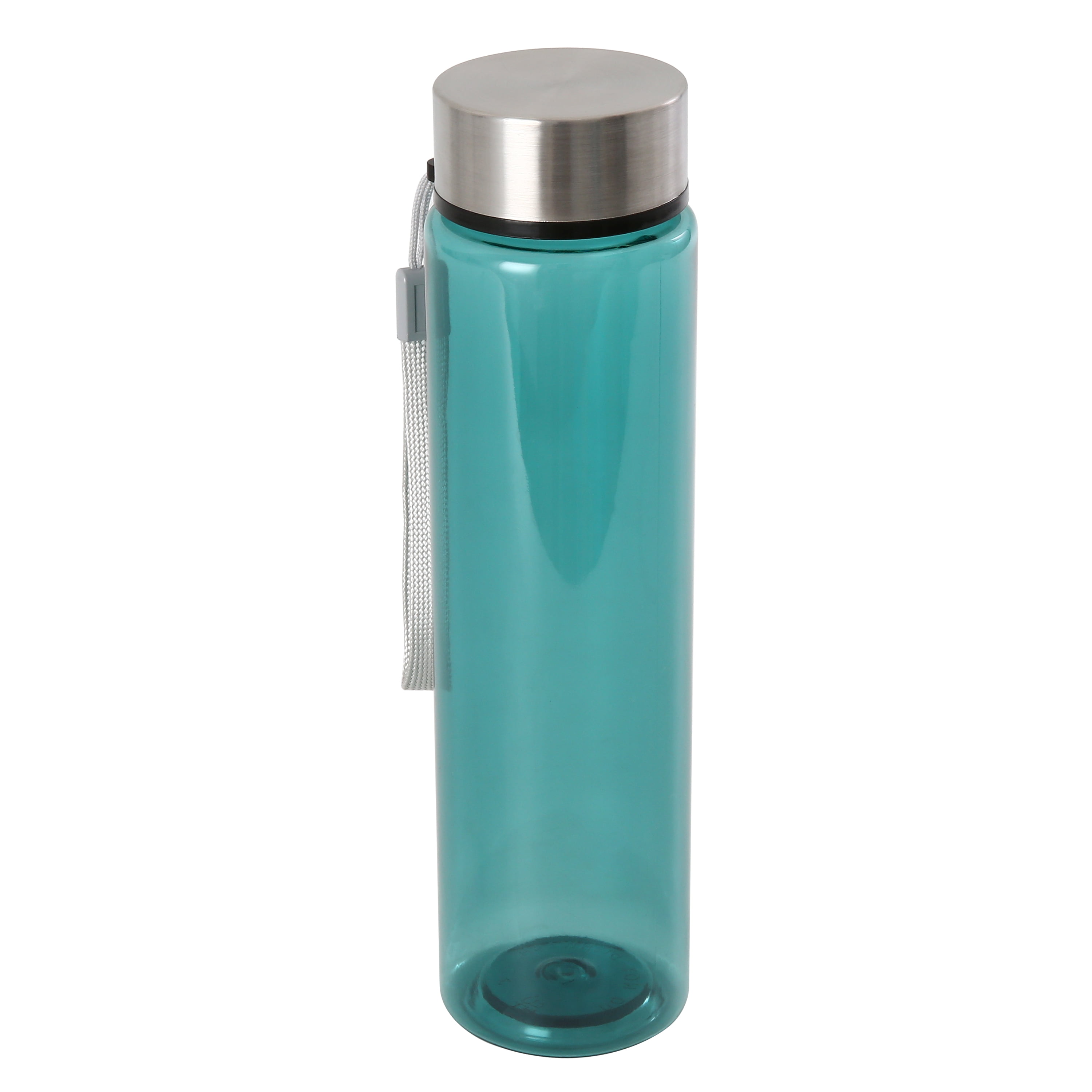 Mainstays 18 oz Plastic Teal Water Bottle Stainless Steel Screw Cap Lid with Strap, 1 Each Included
